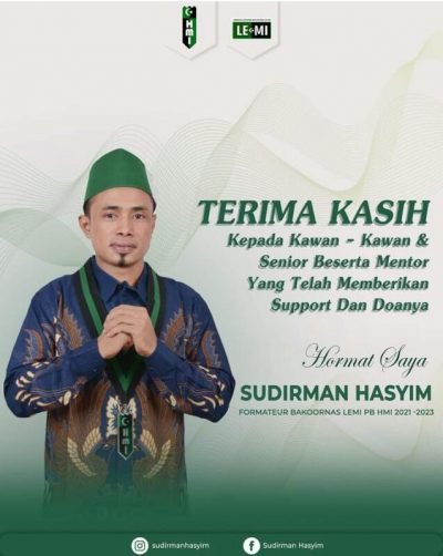 Resmi, Sudirman Hasyim Nahkodai Bakornas Lemi PB HMI