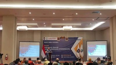 Drs. H. Lalu Gita Ariadi, M.Si, saat memberi sambutan dalam Rakernas FORSESDASI 2023 di Swiss Bell Inn Kemayoran Jakarta Pusat, pada Kamis (02/02)